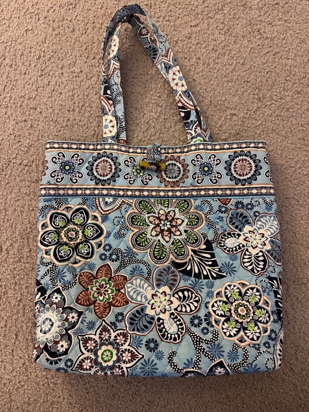 Vintage Vera Bradley Quilted Cotton Tote Bag In Retired Bali Blue With Clasp